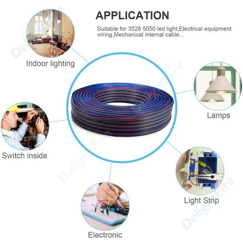 

5/10/20/50/100m 22AWG Extension Cable Wire 4pin Led Strip Connector Cable For RGB 5050 2835 3528 5730 5630 Led Driver Speaker