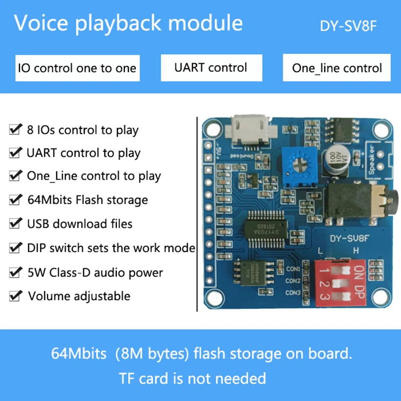 Модуль воспроизведения голоса музыкальный mp3-плеер UART I/O спусковой усилитель