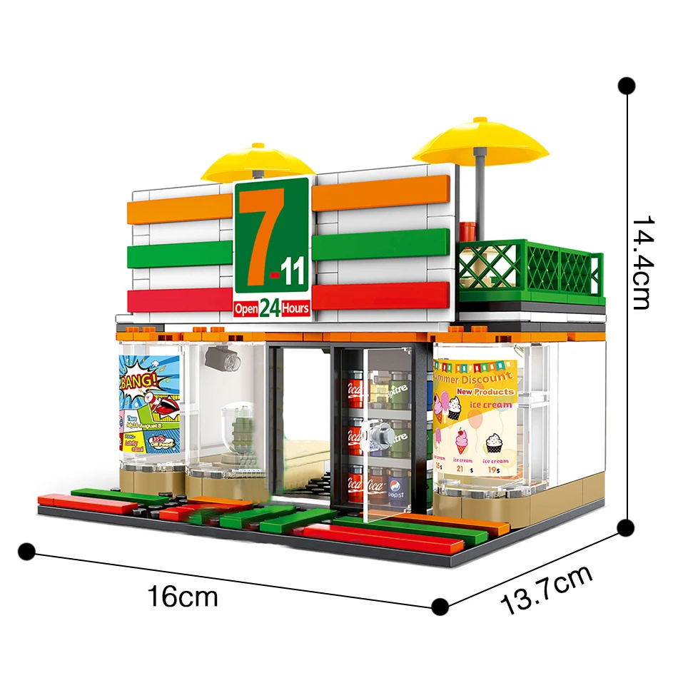 Хит lepining city architecture mini Street view 7 11 удобный магазин строительные блоки модель мини