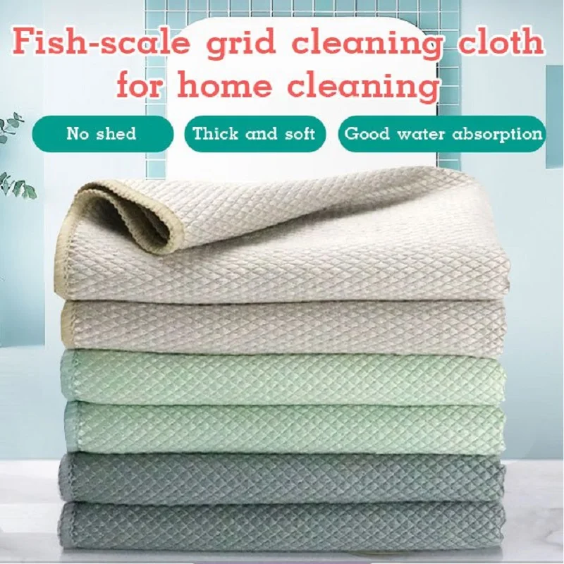 

5/10Pcs Anti-Grease Wiping Rags Kitchen Cleaning Towel Absorbable Fish Scale Wipe Cloth Glass Window Dish Cleaning Cloth