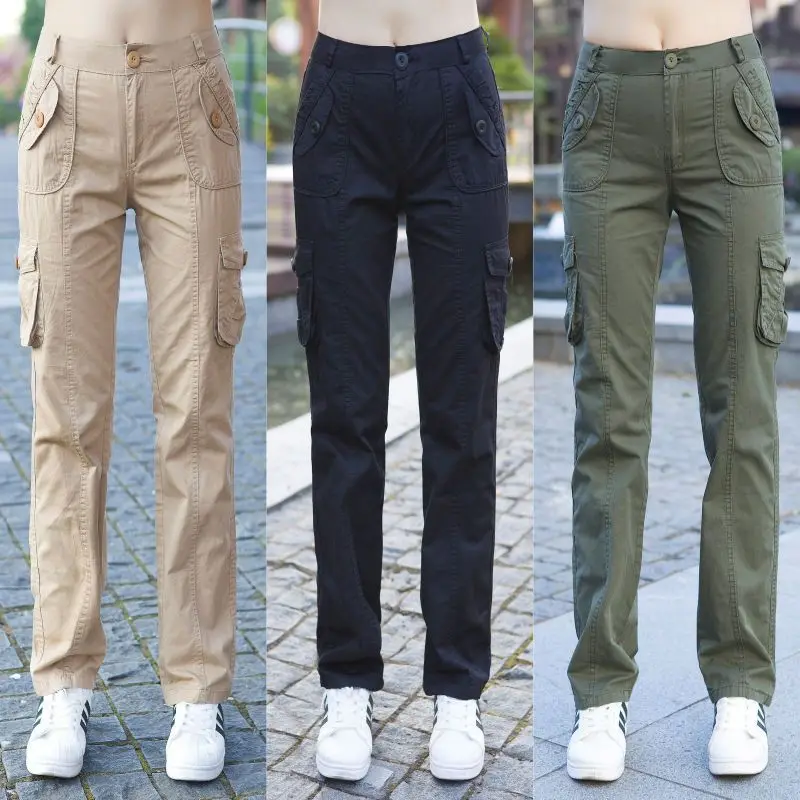 

2021 Summer Women Cargo Pants Handsome Pattern Outdoors Motion Tactics Leisure Trousers Woman Casual Multiple Pocket Pants