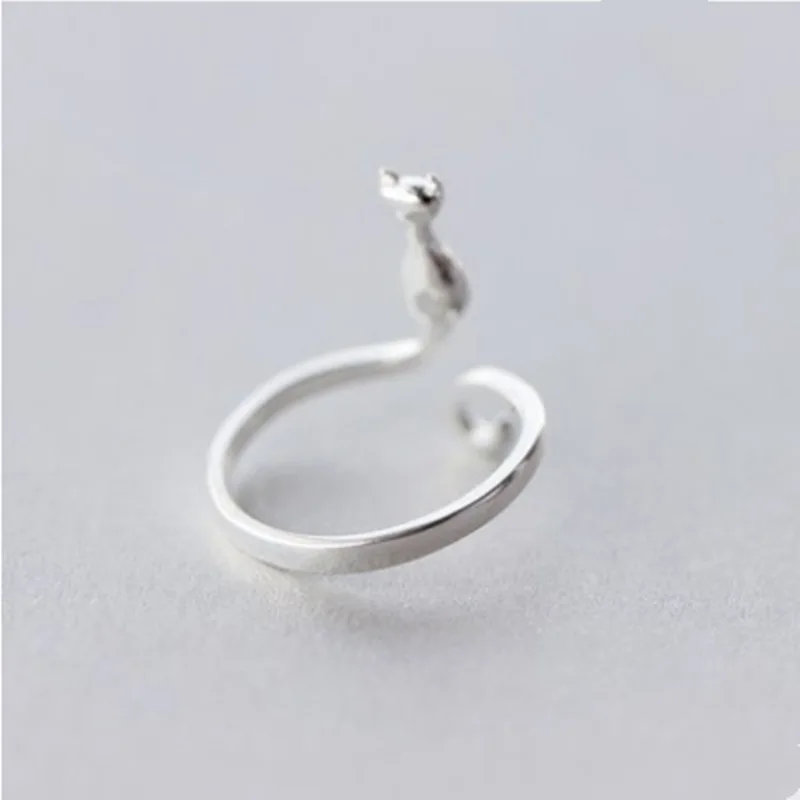 

New Style Fashion Sweet Popular Cute Animal Silver Plated Jewelry Not Allergic Exquisite Cat Women Opening Rings Best Gifts