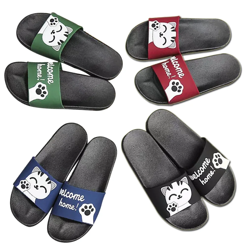

Unisex Family Slippers Summer Outdoor Indoor Floor Non-slip Adorable Cat Uppers Slippers Women Shoes Kids Slippers