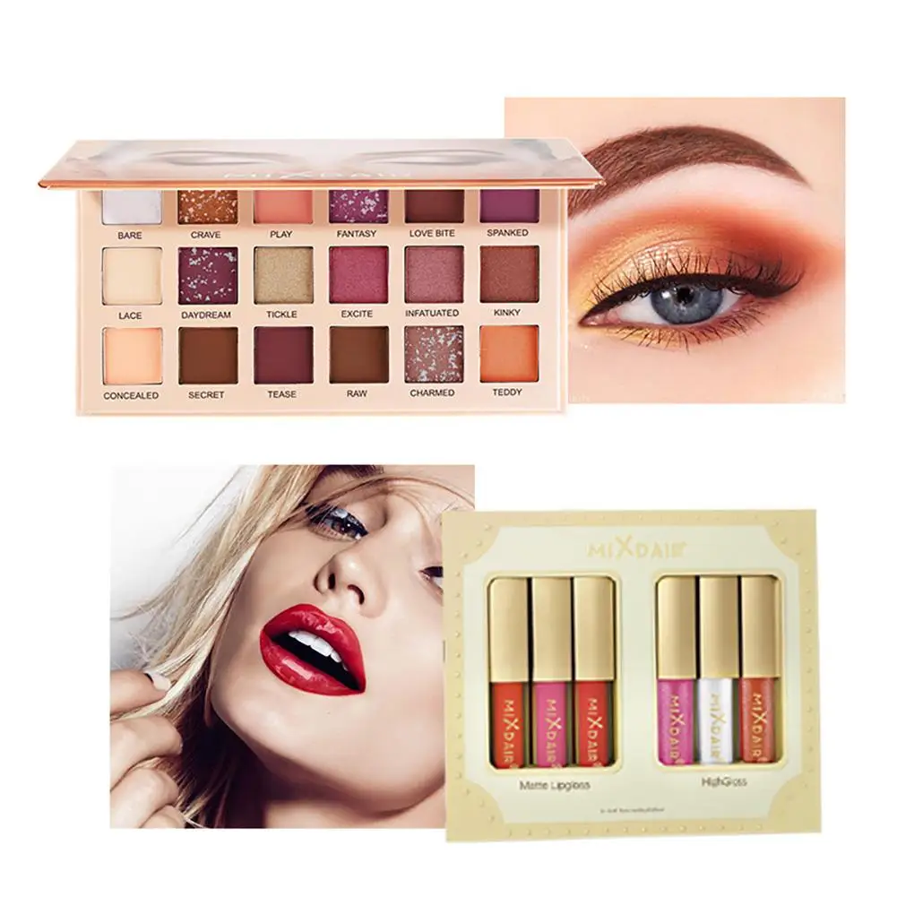 9 шт./компл. макияж полный набор помады высокое Блеск порошок тени для век