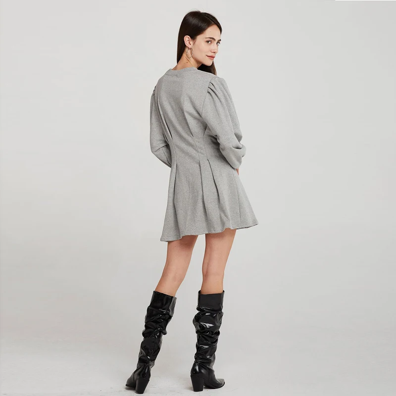 Повседневное однотонное Новое Женское платье ТРАПЕЦИЕВИДНОЕ ПЛАТЬЕ с круглым