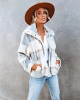 temperament casual female commuter jacket imitation fur jacket warm plaid short fur vintage coat for women autumnwinter new