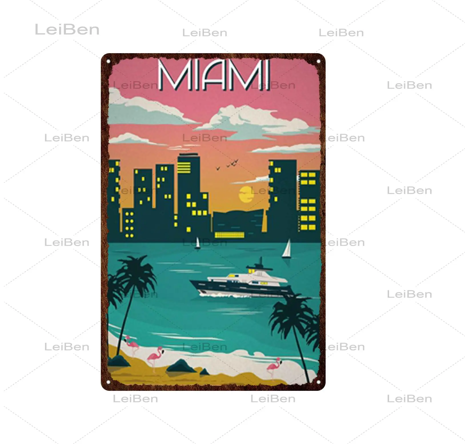 Знаменитая винтажная металлическая жестяная вывеска для путешествий в городе