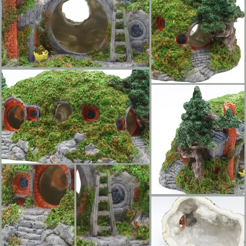 

Resin Hillside House Aquarium Fish Tank Decor Reptile Box Shelter Ornament Decorations L9