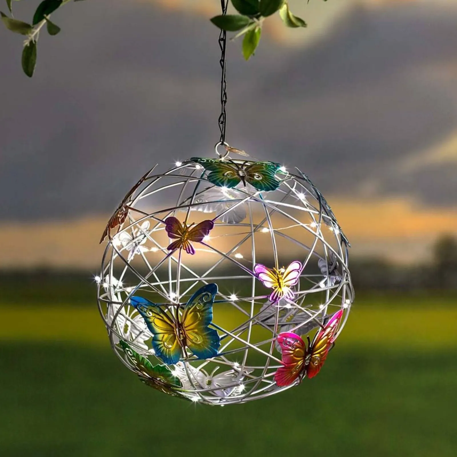 

Solar Lighted Hanging with Metal Butterfly Outdoor Solar Lamp LED Fairy Night Light for Garden Lawn Landscape Decor