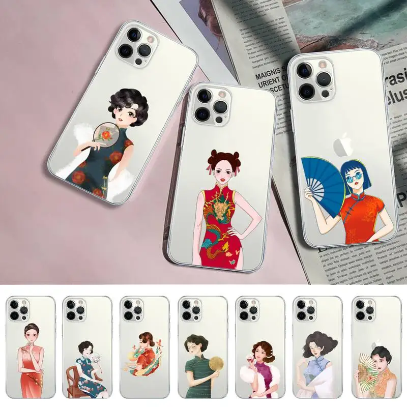 

Chinese Cheongsam Young Girl Phone Case for iPhone 11 12 13 mini pro XS MAX 8 7 6 6S Plus X 5S SE 2020 XR case