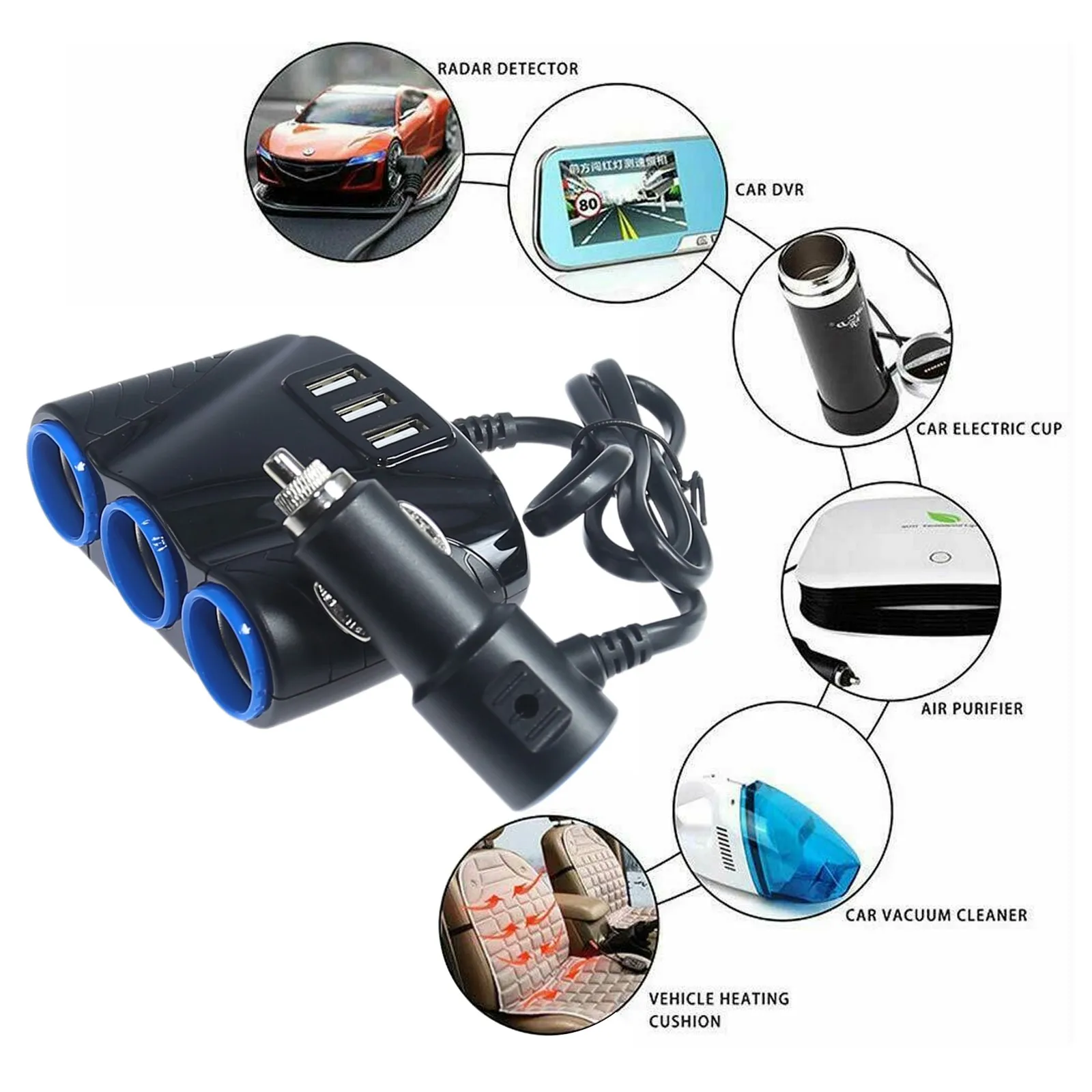 Разветвитель Прикуривателя с 3 USB-портами 12 В | Автомобили и мотоциклы