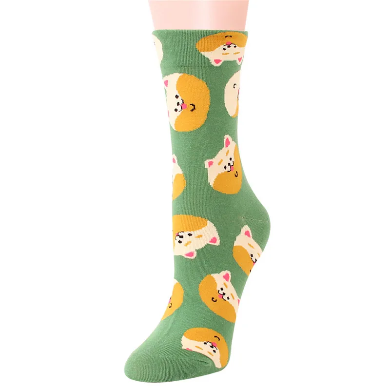Autumn Winter Women Cartoon Cotton Socks 5 Pairs/Set Lovely Shiba Inu Border Collie Pug Pattern Female Ladies Tube Socks