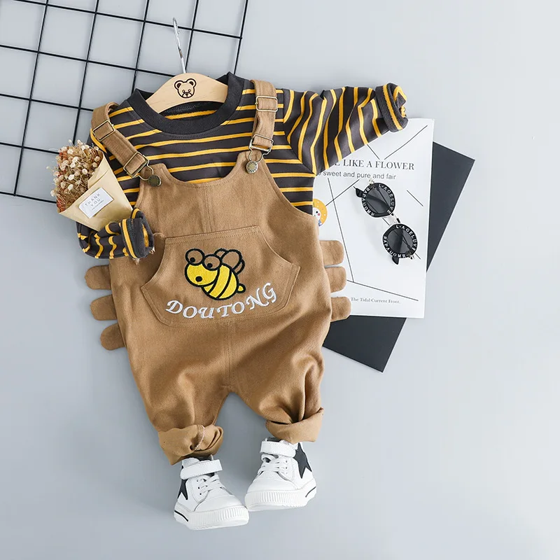 

Baby Clothing 2021 Spring Autumn New Boys Clothes Suit For Boy Baby Cotton Long-sleeve Striped Sweater Bib 2 Piece Set 0-3 Years