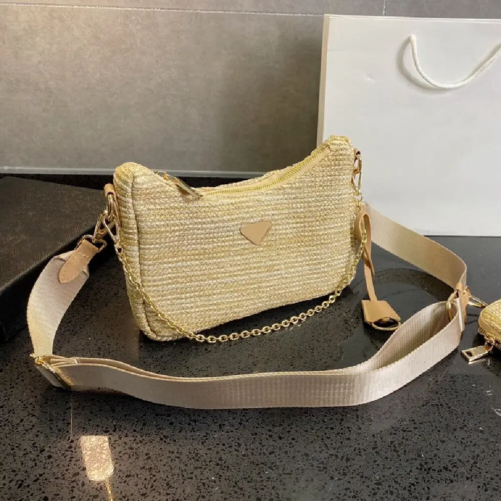 Women's straw woven messenger bag three-in-one combination bag high quality messenger bag with box