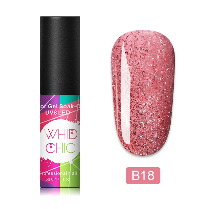 B18 WHID CHIC 1 бутылка 5 мл Блестящий цветной Гель-лак для ногтей Блестящие Блестки долговечный впитывающий УФ-гель для ногтей для самостоятельного дизайна ногтей - Цвет: B18