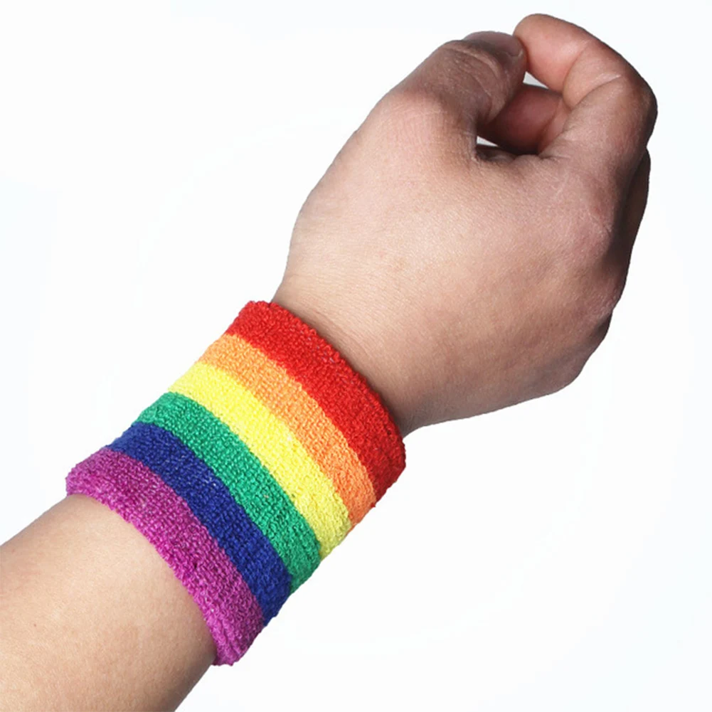 

Unisex pair of rainbow wristbands sweat-absorbent sports six-color towel wristband basketball badminton wristband
