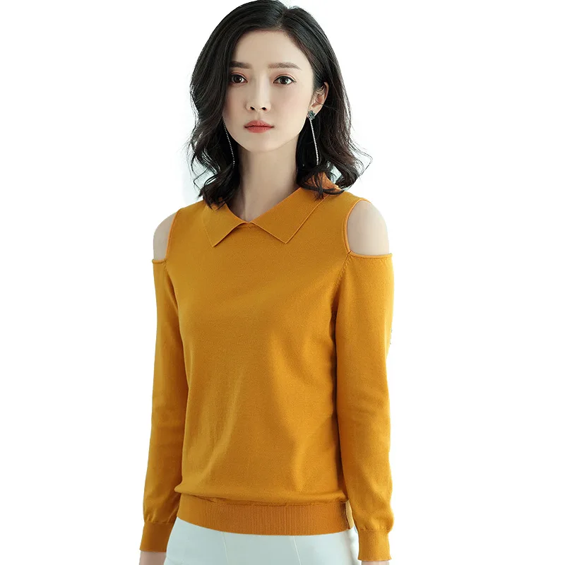 Осенне-зимний модный вязаный свитер с отложным воротником офисный женский