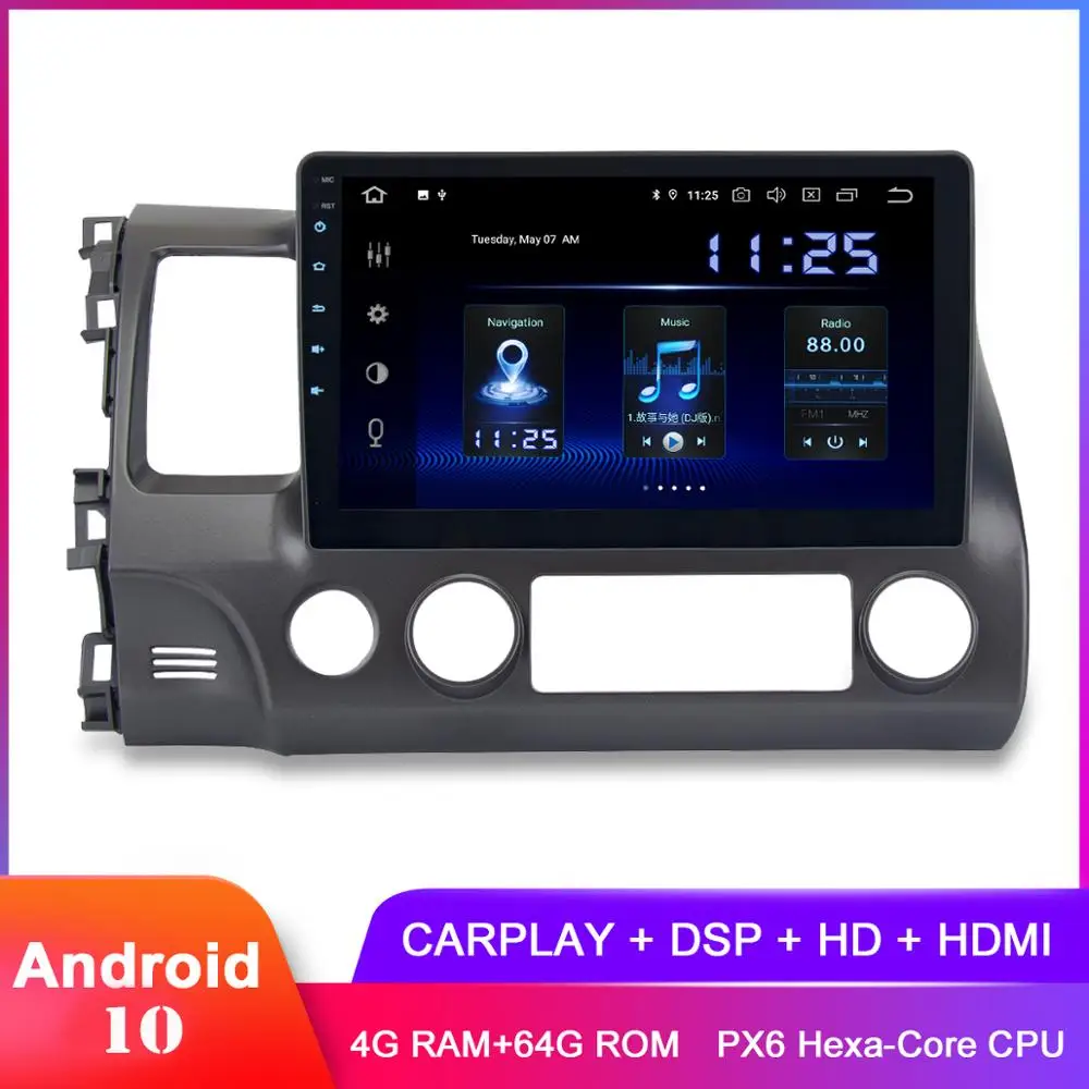 Автомобильное стерео-устройство на Android 10 с IPS дисплеем 2 дюйма GPS для Civic2009 2010 2011