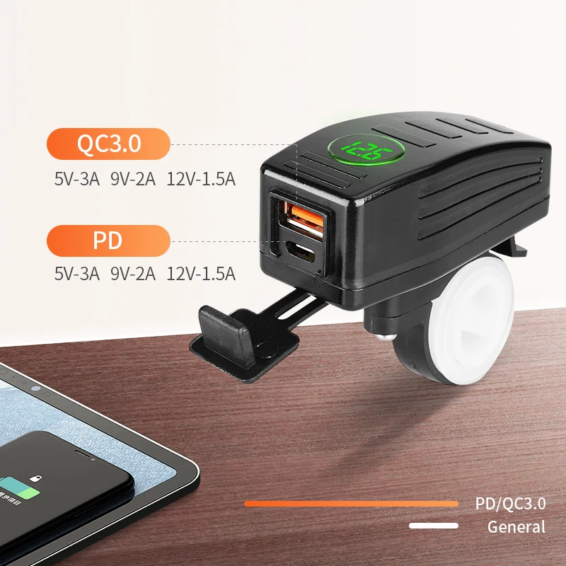 qc3 0 fast charge type c motorcycle usb charger port 12v voltmeter motos power adapter kit outlet plug switch mobile phone pd free global shipping
