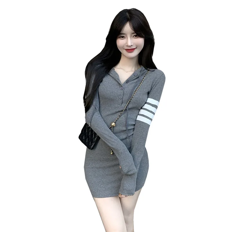 

Hooded Sexy Bag hip Stretch Dress Women Autumn 2021 New Slim Mini dresses Female Fashion Knitted Cotton Bottoming Dress G614
