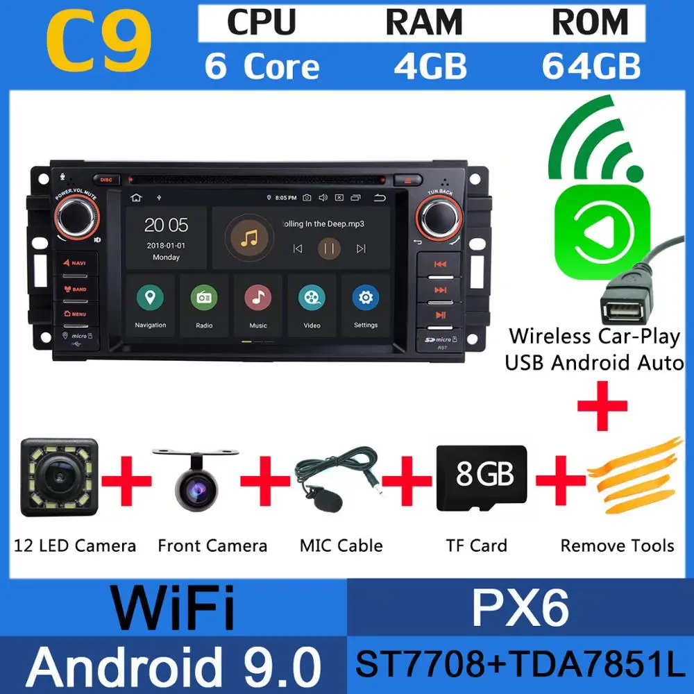 PX6 Wireless CarPlay PX6 4G+ 64G Android 9,0 Автомобильный DVD радио gps для Jeep Wrangler Компас Commander Cherokee Dodge caliber путешествие Liberty CarPlay DSP - Цвет: PX6 Wireless CarPlay