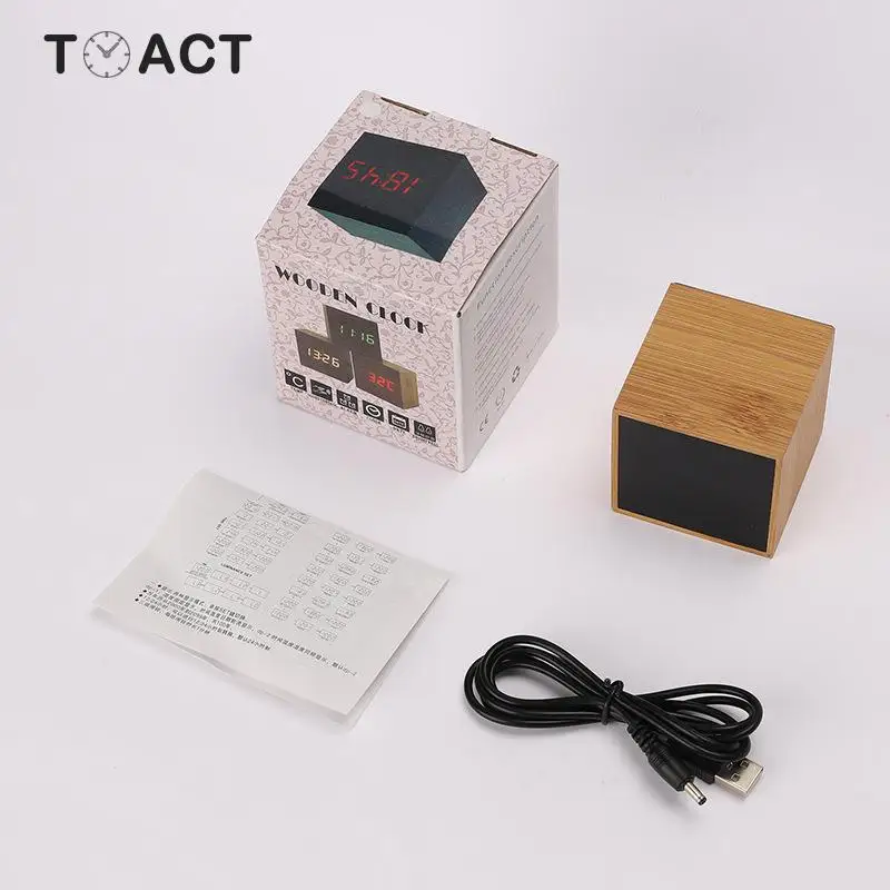 Светодиодный Будильник из 100% бамбука электронные часы с регулировкой