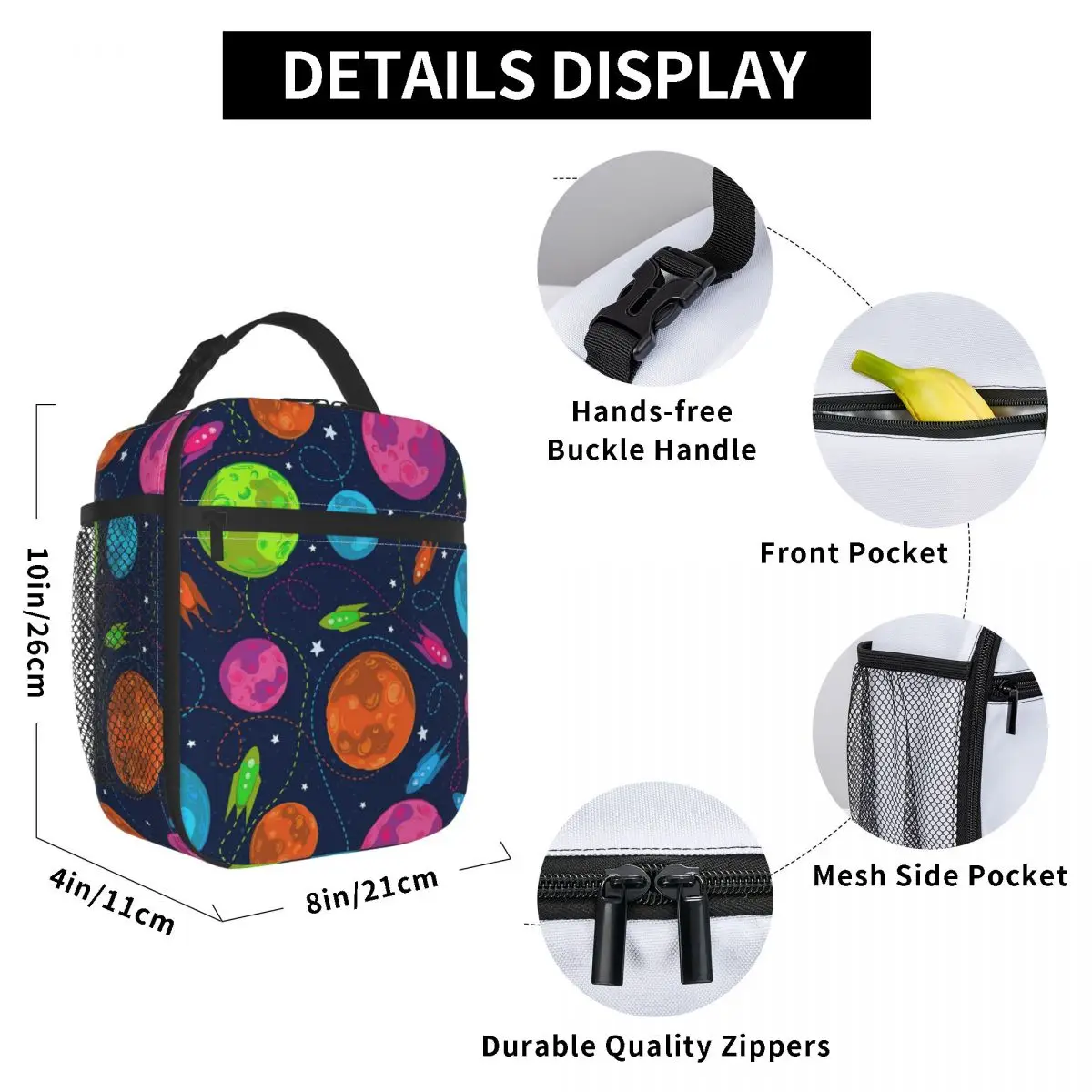 

Night Sky Space Lunch Bag for Women Men Large Insulated Lunch Box with Water Bottle Holder and Pockets