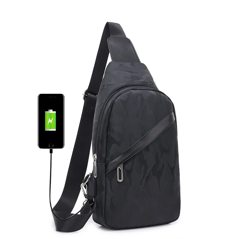 

Men's Chest Bag Usb Charging Anti-theft New Fashion Male Shoulder Crossbody Bag Oxford Cloth Waterproof Man Messenger Sports Bag
