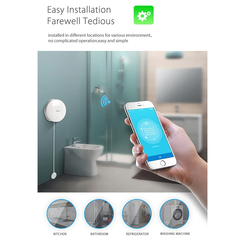 

Electric WiFi Water Sensor Flood Leak Detector Alarm Tuya Smart Life App for IOS Android Notification Alerts