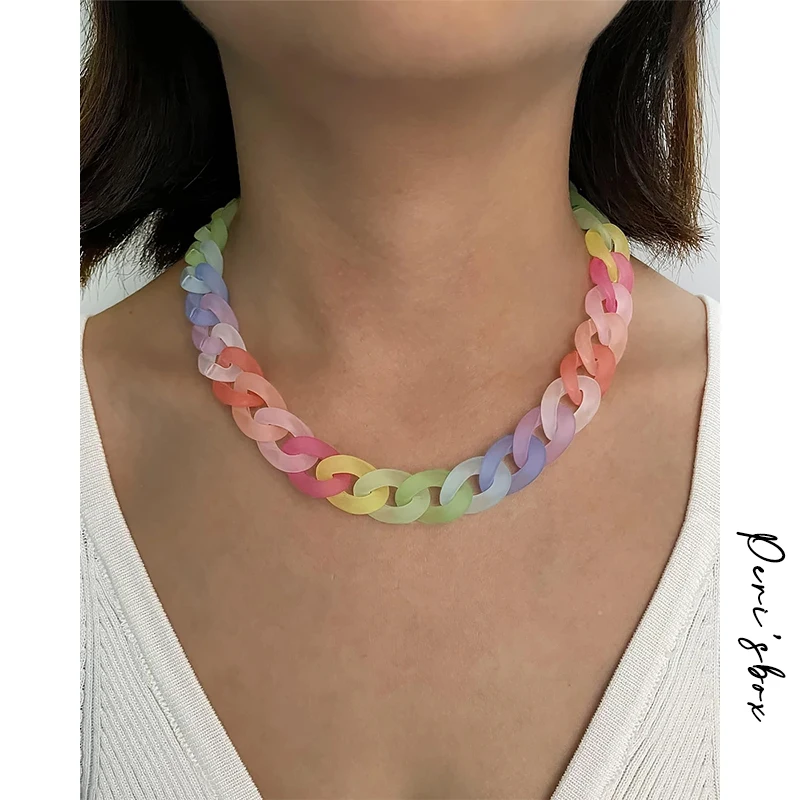

Peri'sBox Boho Rainbow Acrylic Chunky Chain Necklaces Colorful Thick Chain Choker For Women Cute Candy Color Summer Jewelry