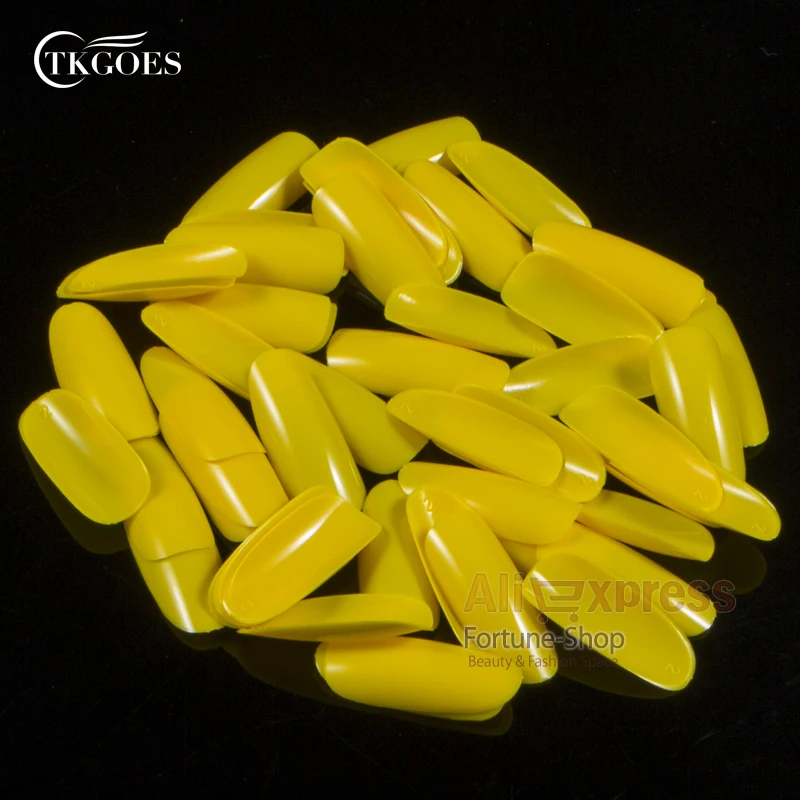 

TKGOES 500 PCS Professional Oval Yellow False French Nail Art Tips Full Cover Acrylic Nails Fake Nails Tools Retail
