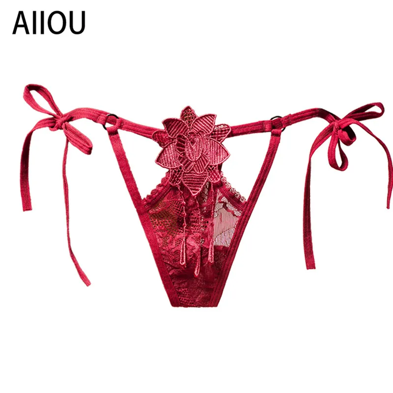 Женские Цветочные стринги AIIOU 3 шт. кружевные сетчатые сексуальные трусики с