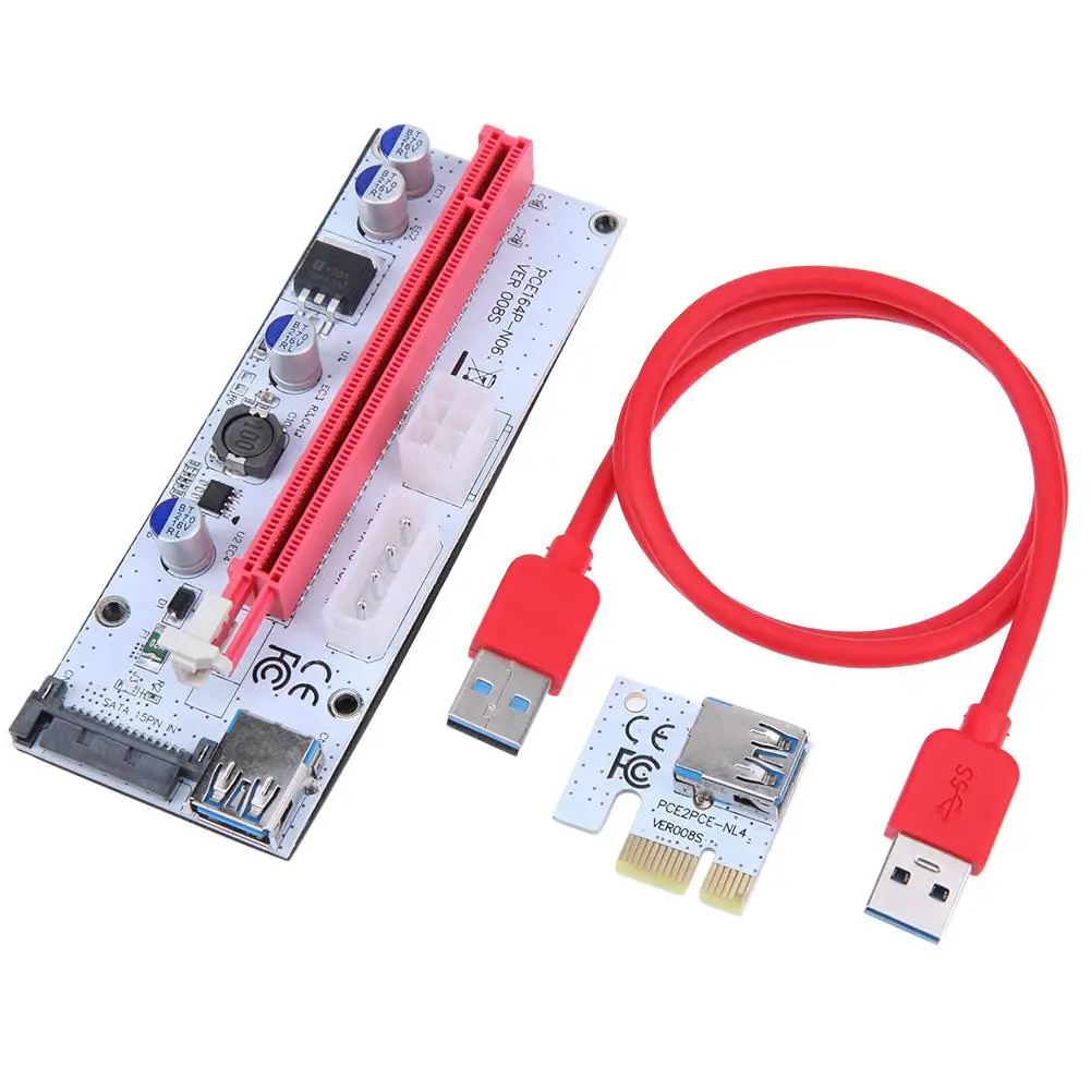 Райзер-карта PCI-E 60 см VER008S/007S 4 контакта 6 контактов SATA Power 008S PCIe 1x 16x адаптер USB 3 0