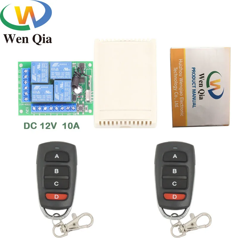 433 МГц Универсальный Беспроводной дистанционного Управление DC 12V 10Amp 4CH реле