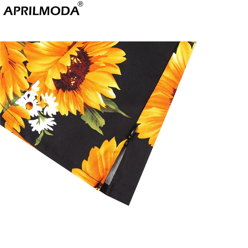 

Sunflower Print Women Vintage Tops Slash Neck Puff Sleeve 50s Retro Elegant Black T Shirt Cotton Slim Fit Summer Rock Clothing