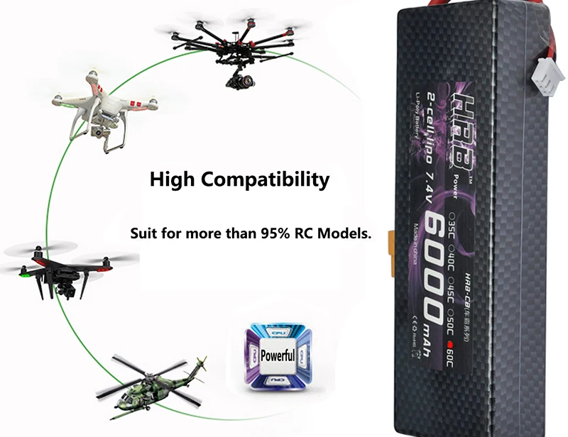 Аккумулятор hrb Lipo 2S 7,4 V 6000mAh 60C XT60 T Deans TRX EC5 XT90 RC части жесткий чехол для Traxxas самолеты автомобили лодки 4x4 1/8 1/10
