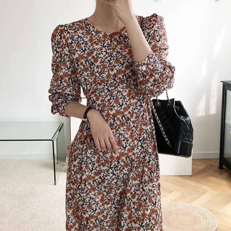 

Small Shredded Flower Dress Women's Long Sleeves 2021 Spring New Thin Medium Long Chiffon Skirt 8915