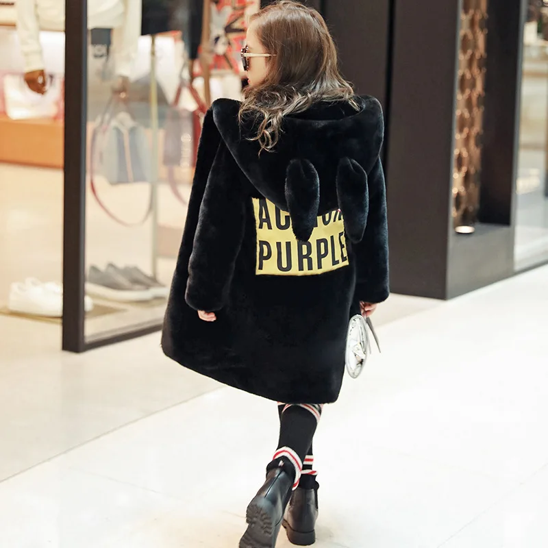 Scsech/детская зимняя куртка для девочек длинное черное пальто с капюшоном из