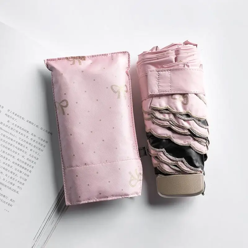 pink Зонтик с бантом, солнечный зонтик, портативный мини Карманный, анти-УФ зонтик, Paraguas, складной, Umberlla, дождевик для женщин - Цвет: pink