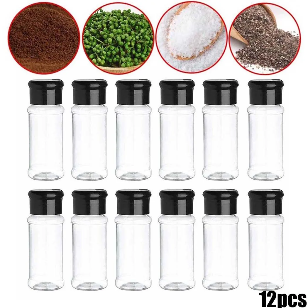 

12Pcs/Set 100Ml Seasoning Spice Bottle Salt Pepper Shakers Black Seasoning Jar Barbecue Condiment Bottle Kitchen Gadget Tool
