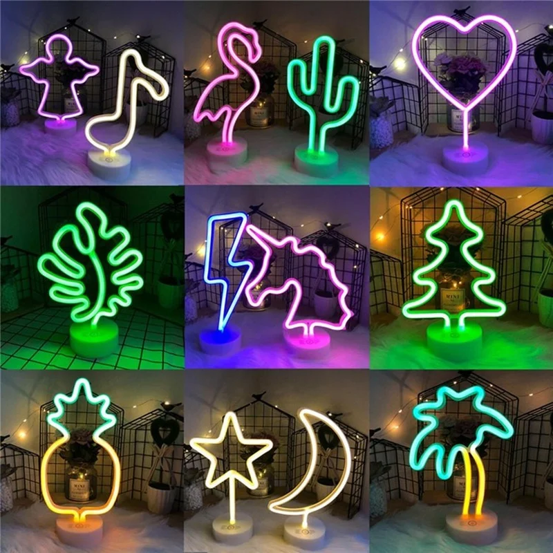 

LED modeling lights ins Korean style flamingo led house decoration night light Christmas lights round base neon lights