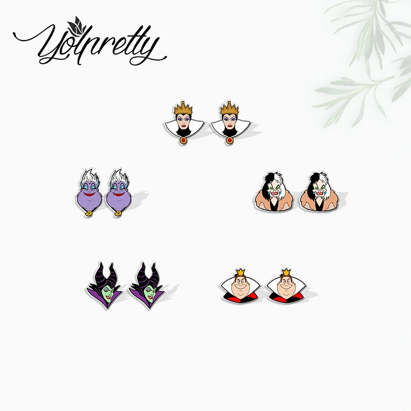 

2021 New Disney Villains Womens Characters Evil Queen Cruella Maleficent Handcraft Epoxy Acrylic Stud Earrings