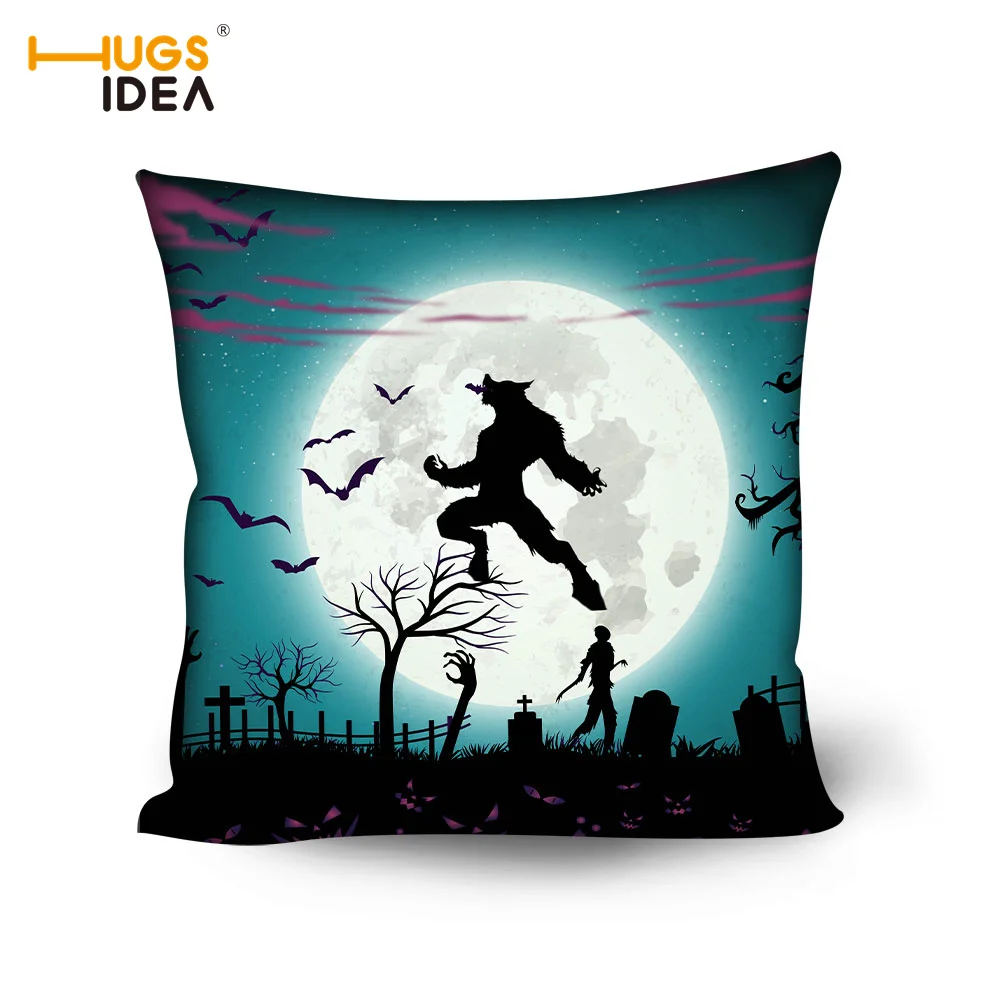 

HUGSIDEA Black Throw Pillow Case Cover Halloween Party Decorative Polyester Cushion Cover Removable Pillow Cover for Sofa Car