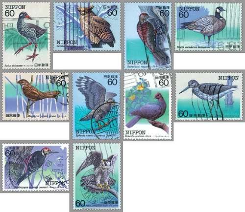 10 шт./компл. японские почтовые марки штампы для выплавленных птиц совы б/у сбора