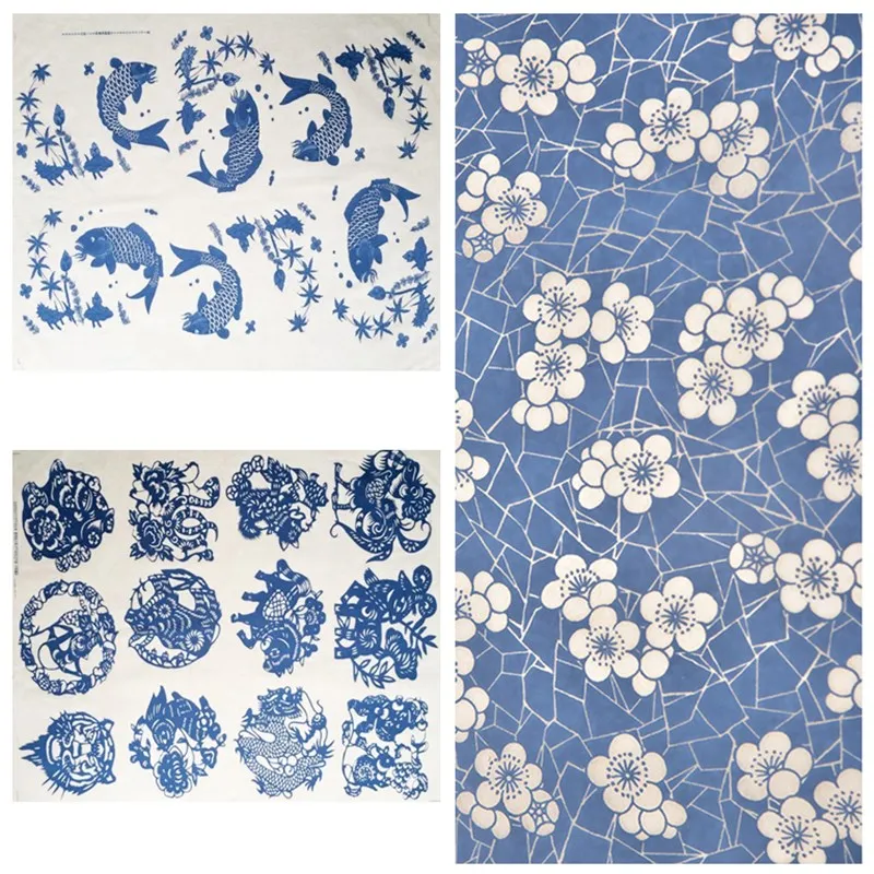 

3 pcs Ceramic art underglaze colored flower paper blue and white paper fish plum blossom high temperature ceramic decal 54*37cm