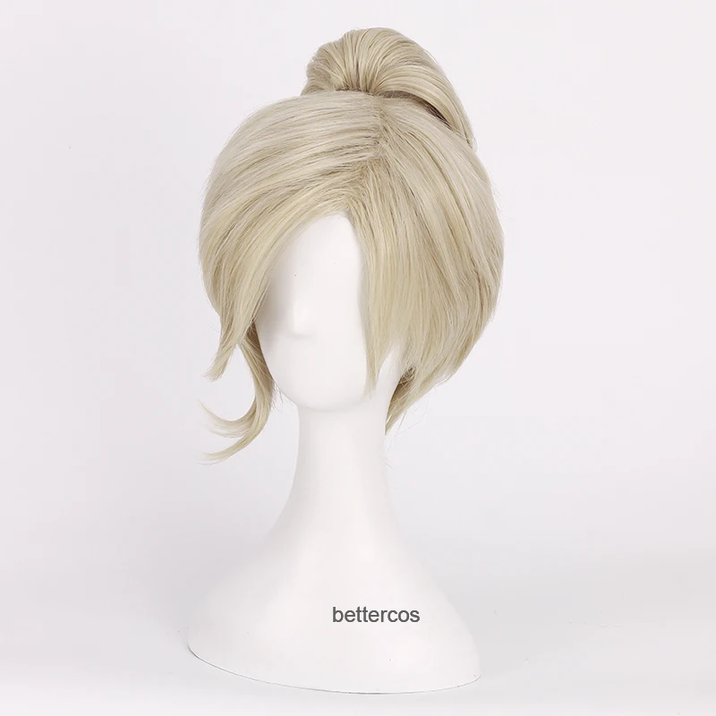 Парик для косплея из короткого льняного светлого конского хвоста термостойких