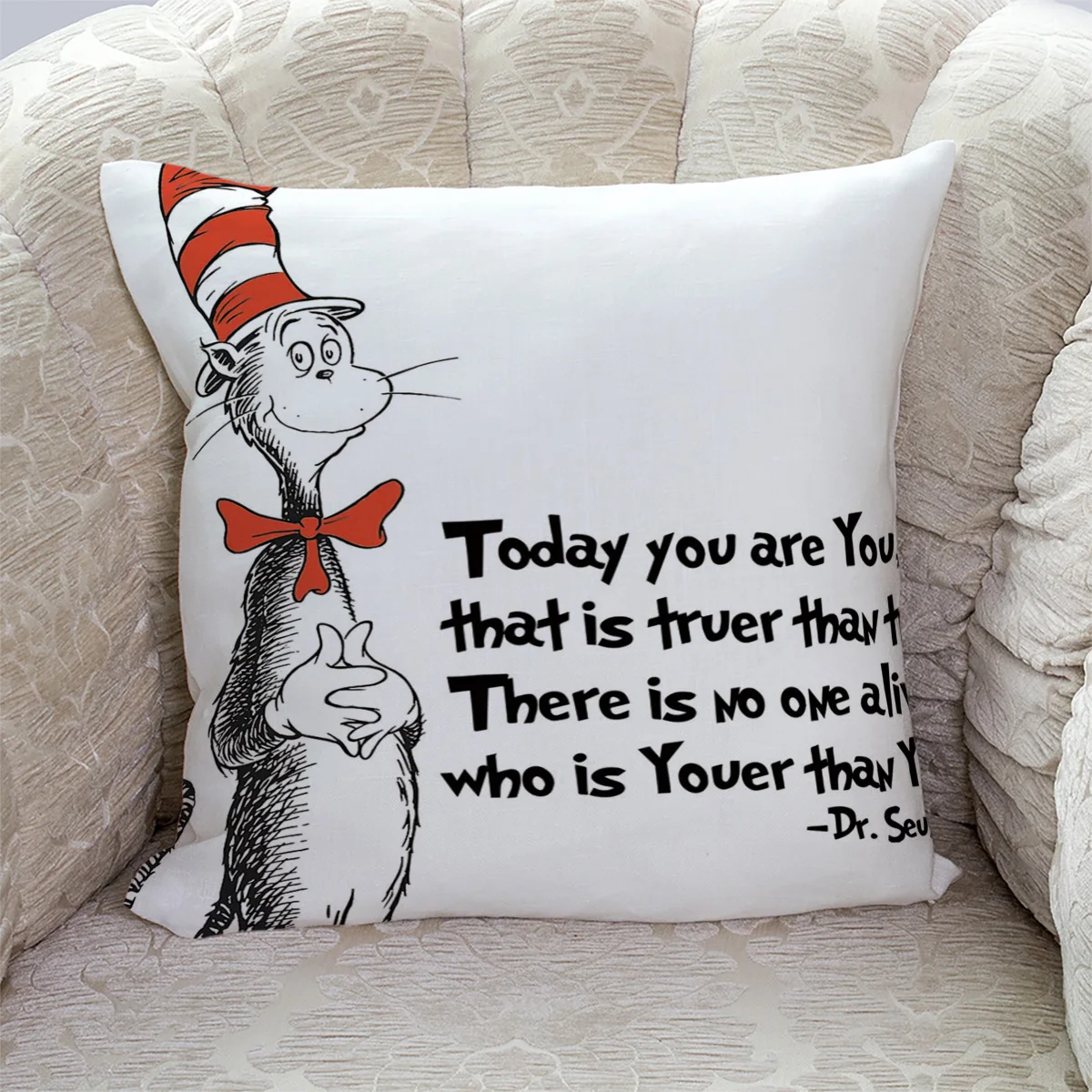 A Sox Cat в высокой шляпе рисованная Dr. Seuss наволочки с рисунком квадратным принтом |