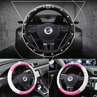 diamond car steering wheel cover black pink pu leather auto steering covers cases for women lady girls fashion car accessories