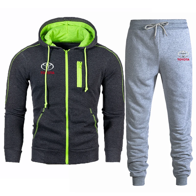 

2021 Winter Men's Clothing Men Sets toyota car Printing Hoodie Set Fleece Zipper Sweatshirt Casual Sport Sweatpants Mens