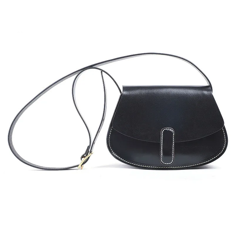 

Classic Retro Crossbody Bags For Women Fashion Semicircle Saddle Bags Genuine Leather All-match Shoulder Bag Women Solid Handbag